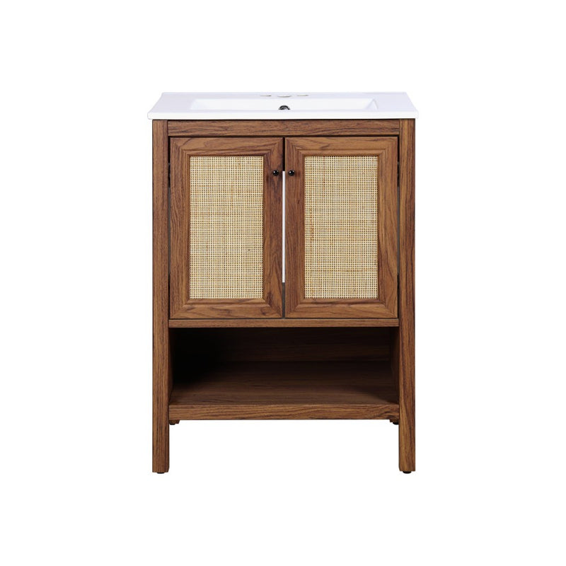 Jasper Rattan Modern Coastal 2-Shelf Bath Vanity Cabinet Only (Sink Basin Not Included) - JONATHAN Y