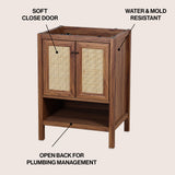 Jasper Rattan Modern Coastal 2-Shelf Bath Vanity Cabinet Only (Sink Basin Not Included)