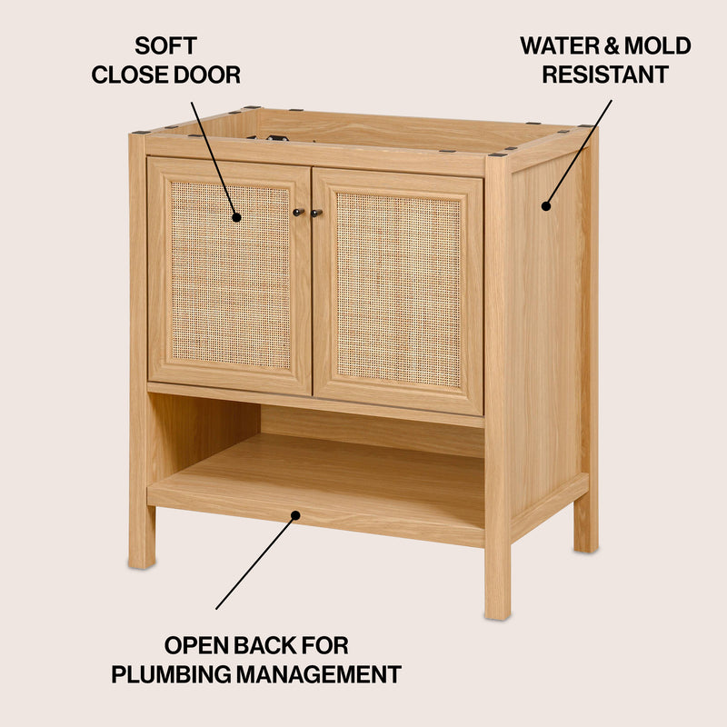 Jasper Rattan Modern Coastal 2-Shelf Bath Vanity Cabinet Only (Sink Basin Not Included)
