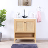 Jasper Rattan Modern Coastal 2-Shelf Bath Vanity Cabinet Only (Sink Basin Not Included)