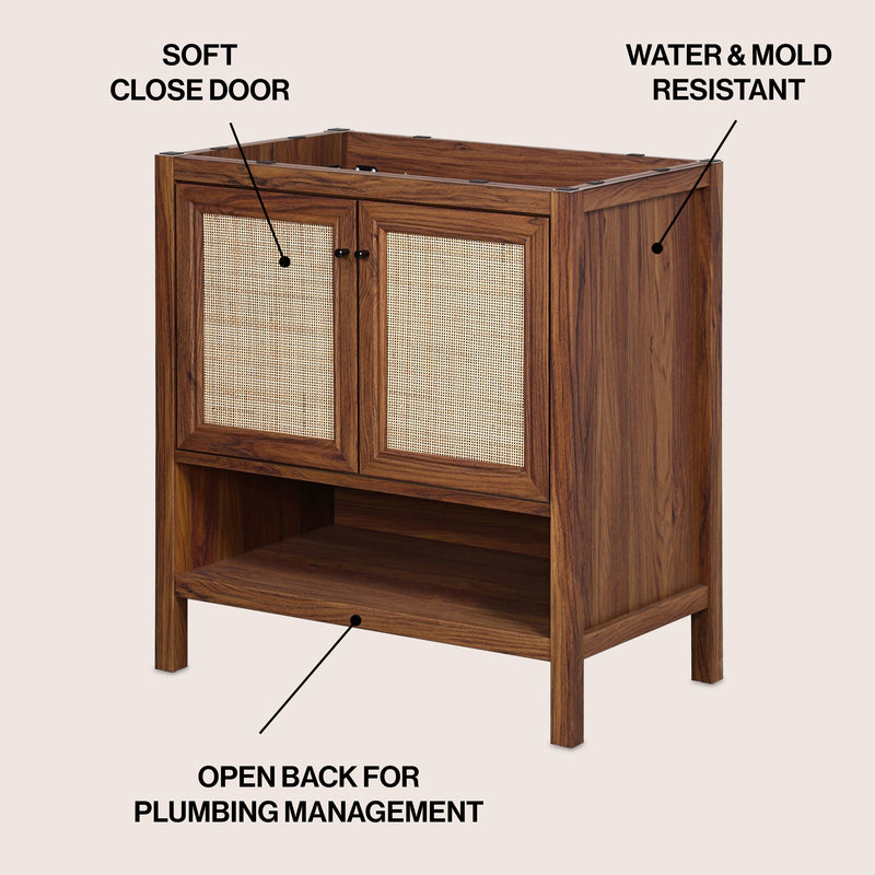 Jasper Rattan Modern Coastal 2-Shelf Bath Vanity Cabinet Only (Sink Basin Not Included)