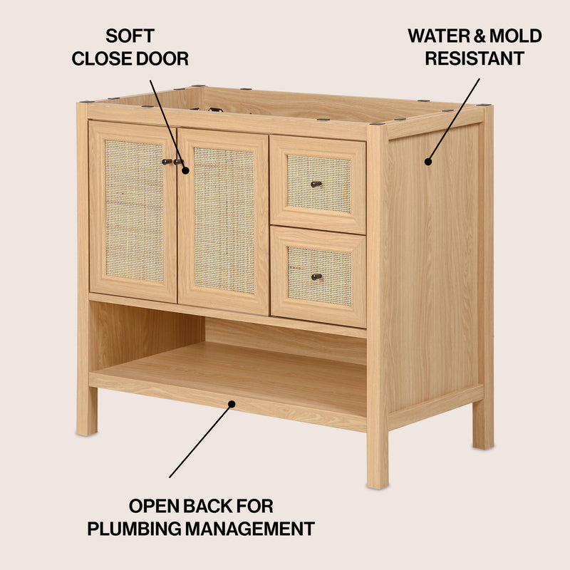 Jasper Rattan Modern Coastal 2-Shelf Bath Vanity Cabinet Only (Sink Basin Not Included)