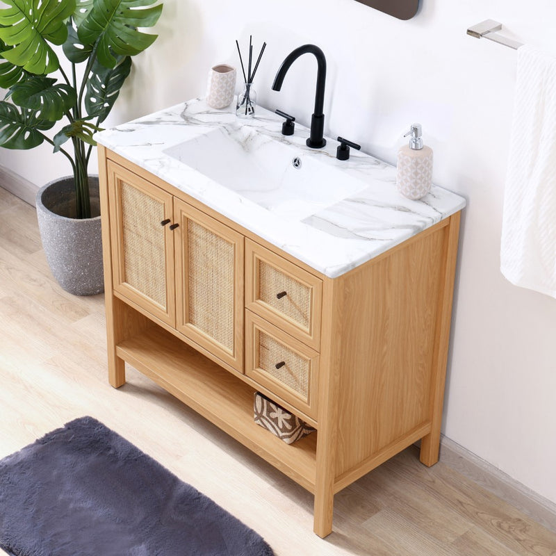 Jasper Rattan Modern Coastal 2-Shelf Bath Vanity Cabinet Only (Sink Basin Not Included)