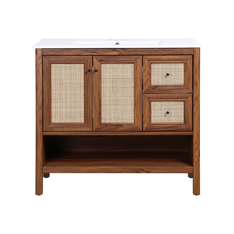 Jasper Rattan Modern Coastal 2-Shelf Bath Vanity Cabinet Only (Sink Basin Not Included)