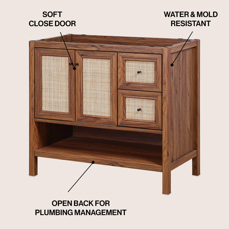 Jasper Rattan Modern Coastal 2-Shelf Bath Vanity Cabinet Only (Sink Basin Not Included)