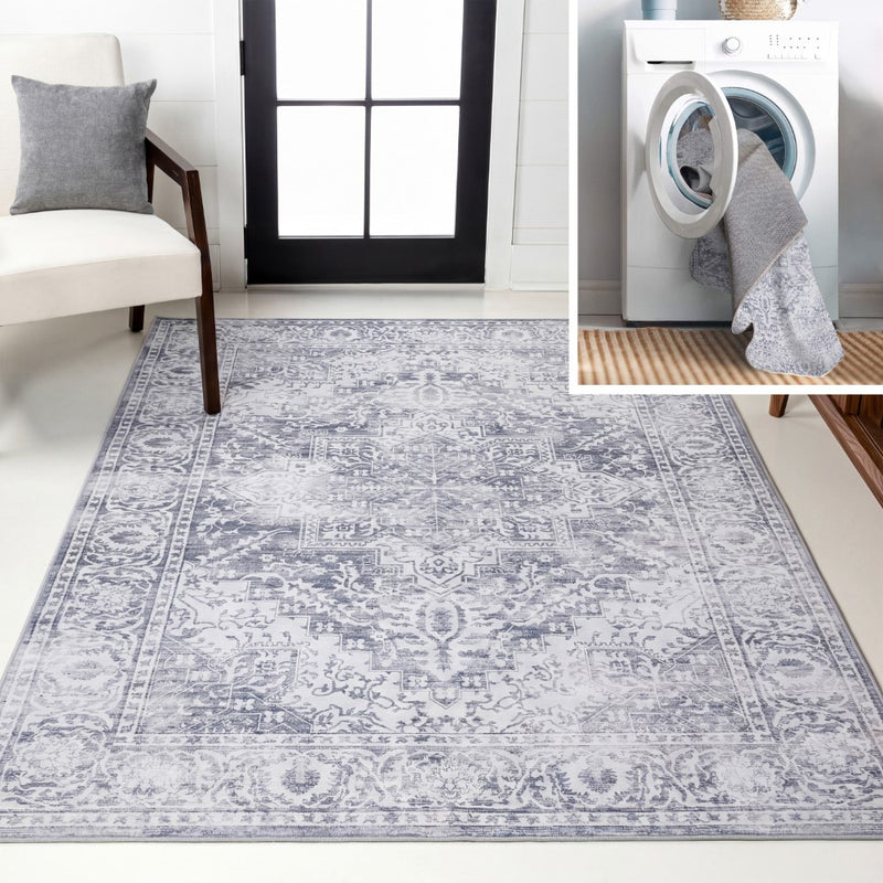 Eleanor Vintage Medallion Border Machine-washable Area Rug