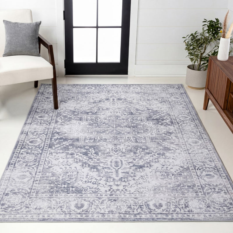 Eleanor Vintage Medallion Border Machine-washable Area Rug