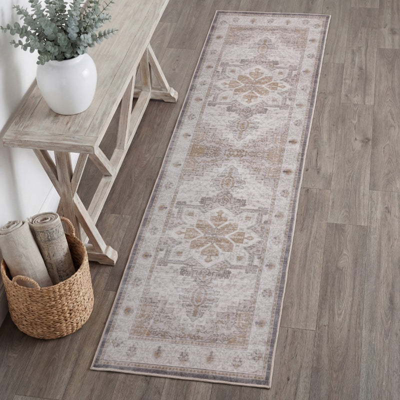 Eleanor Vintage Medallion Border Machine-washable Area Rug