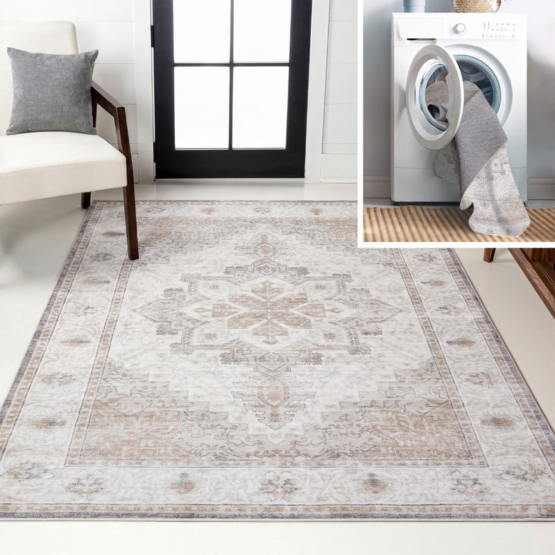 Eleanor Vintage Medallion Border Machine-washable Area Rug