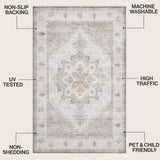 Eleanor Vintage Medallion Border Machine-washable Area Rug