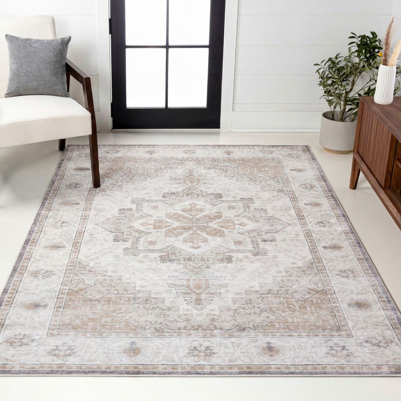 Eleanor Vintage Medallion Border Machine-washable Area Rug