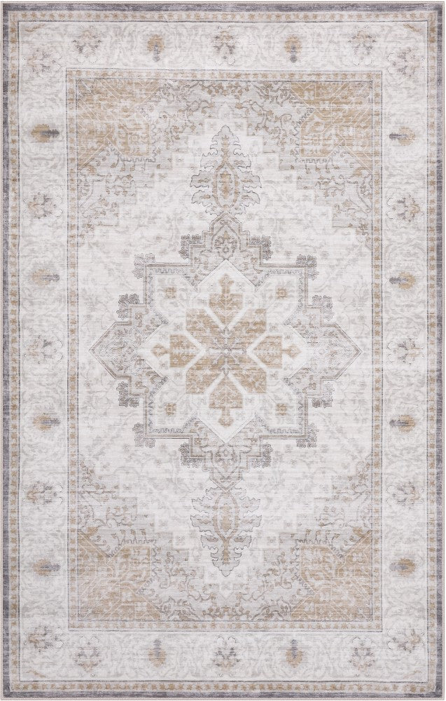 Eleanor Vintage Medallion Border Machine-washable Area Rug