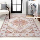 Eleanor Vintage Medallion Border Machine-washable Area Rug