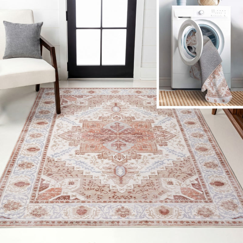 Eleanor Vintage Medallion Border Machine-washable Area Rug