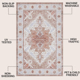 Eleanor Vintage Medallion Border Machine-washable Area Rug