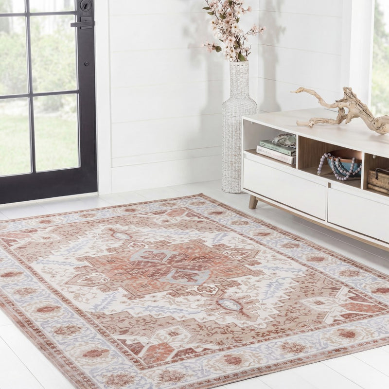Eleanor Vintage Medallion Border Machine-washable Area Rug