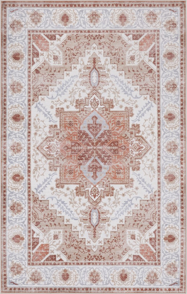 Eleanor Vintage Medallion Border Machine-washable Area Rug