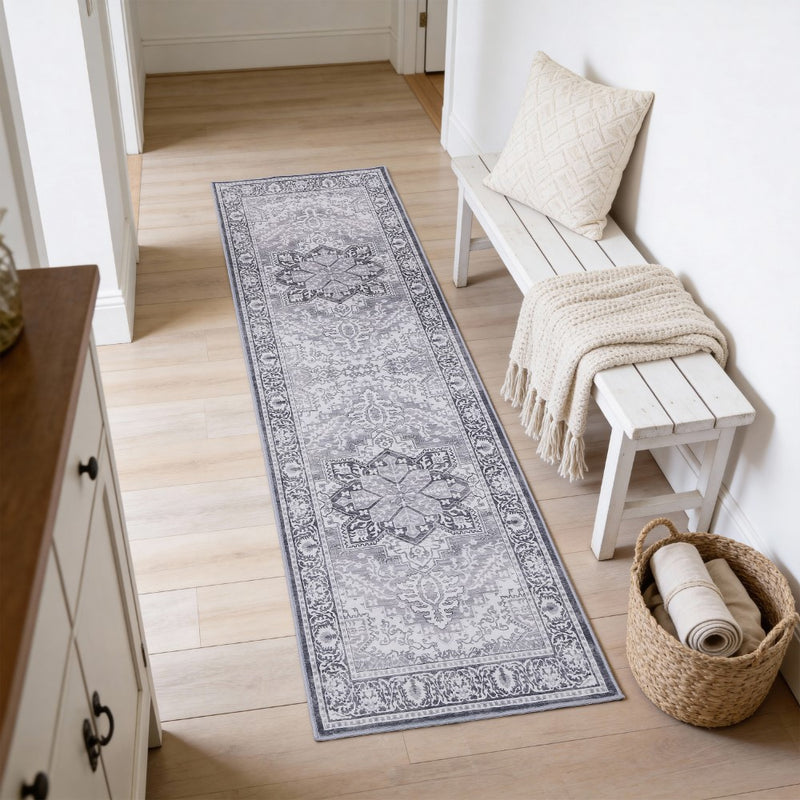 Eleanor Vintage Medallion Border Machine-washable Area Rug