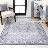 Eleanor Vintage Medallion Border Machine-washable Area Rug
