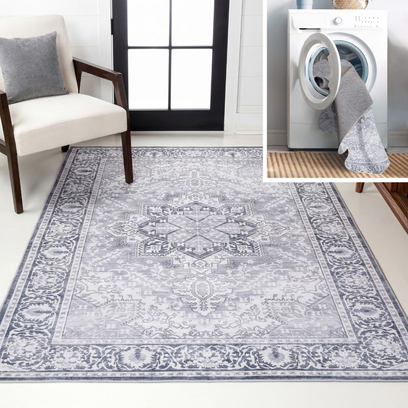 Eleanor Vintage Medallion Border Machine-washable Area Rug