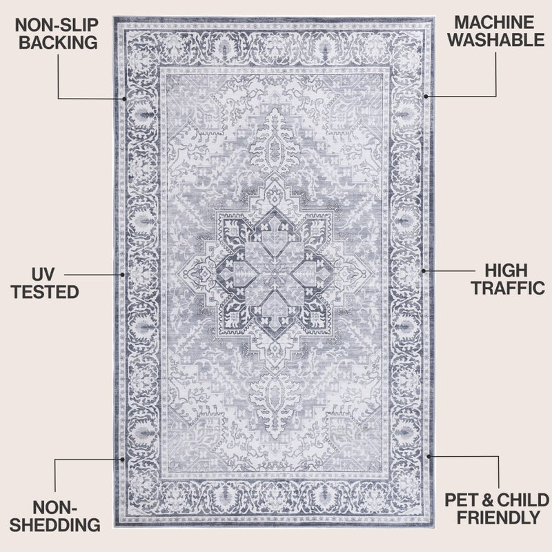 Eleanor Vintage Medallion Border Machine-washable Area Rug