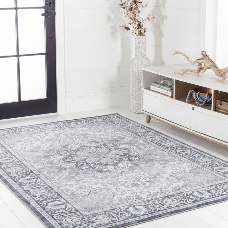 Eleanor Vintage Medallion Border Machine-washable Area Rug
