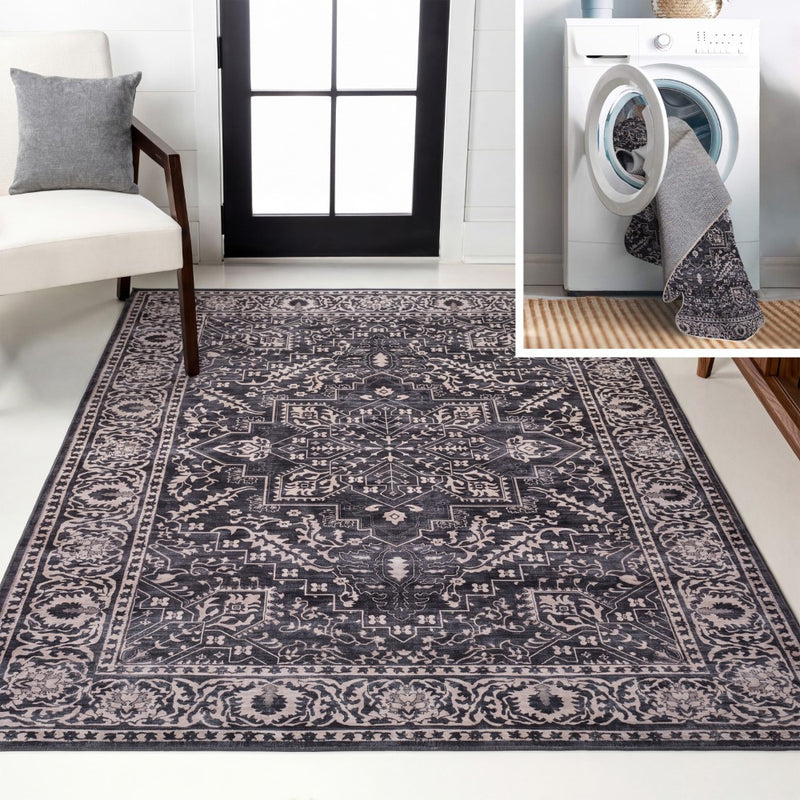 Eleanor Vintage Medallion Border Machine-washable Area Rug