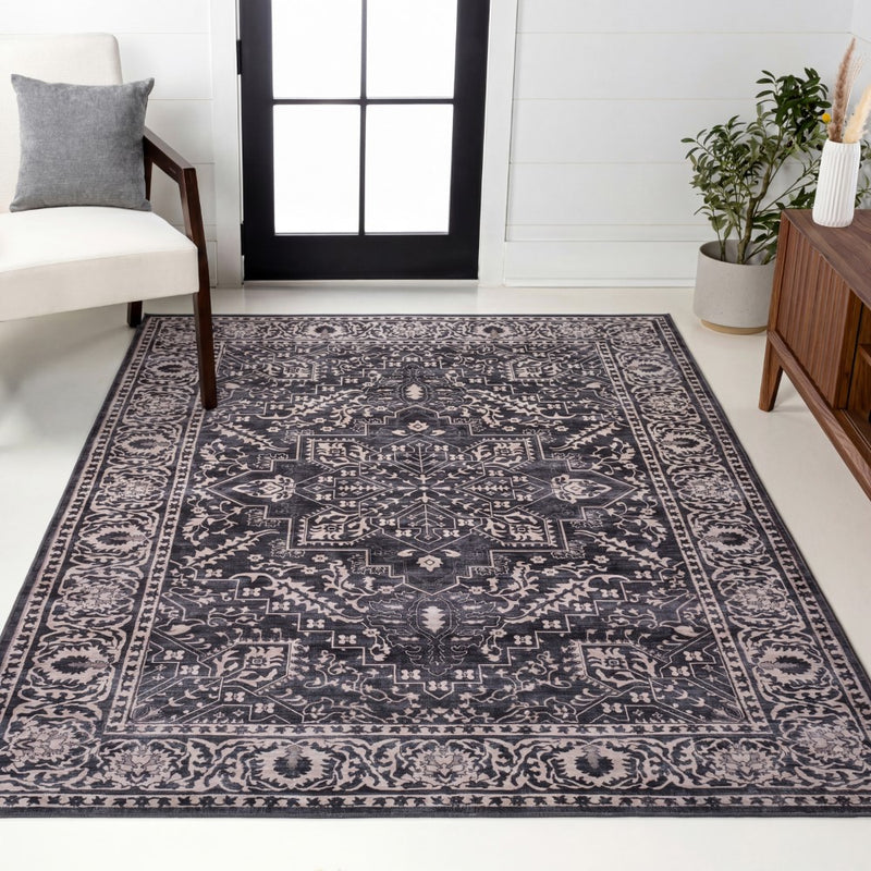 Eleanor Vintage Medallion Border Machine-washable Area Rug
