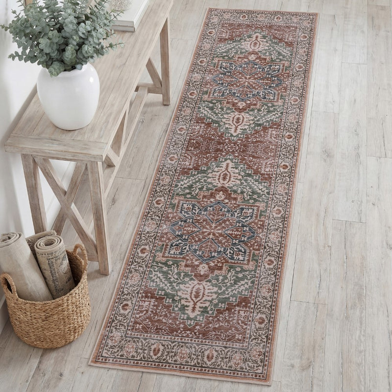 Eleanor Vintage Medallion Border Machine-washable Area Rug