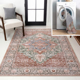 Eleanor Vintage Medallion Border Machine-washable Area Rug