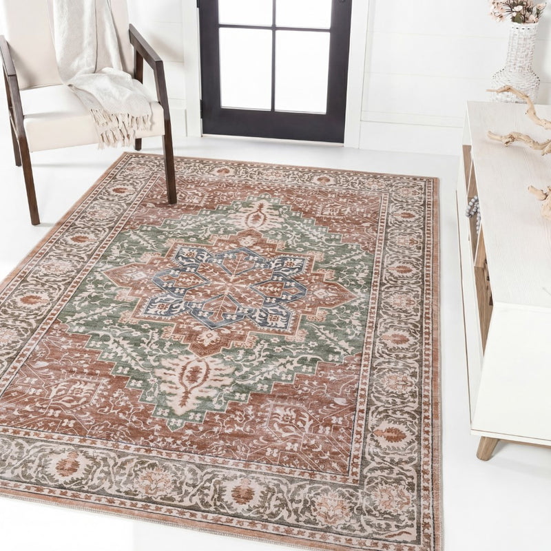 Eleanor Vintage Medallion Border Machine-washable Area Rug
