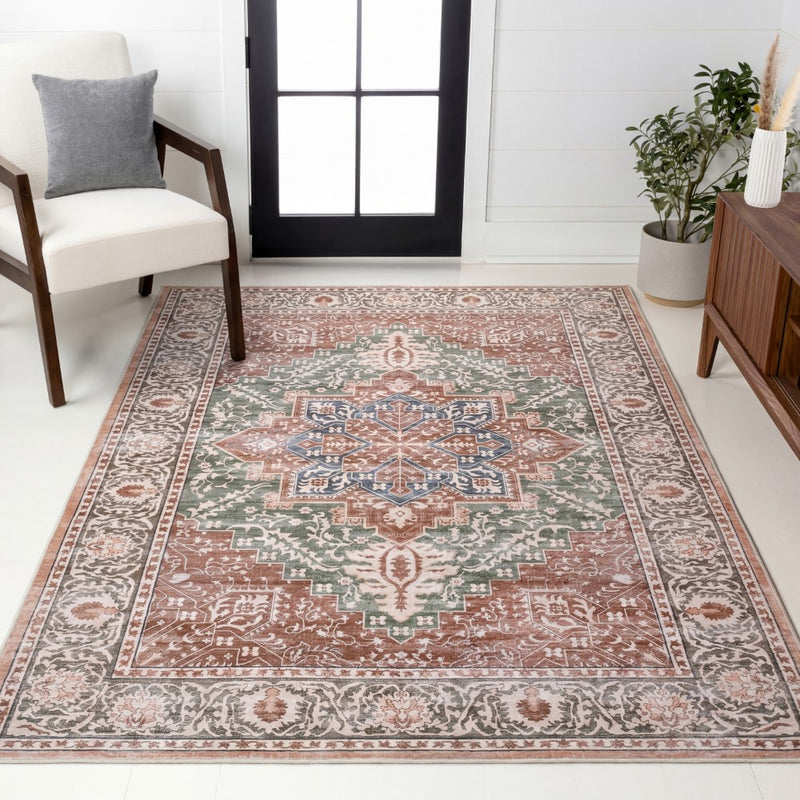 Eleanor Vintage Medallion Border Machine-washable Area Rug