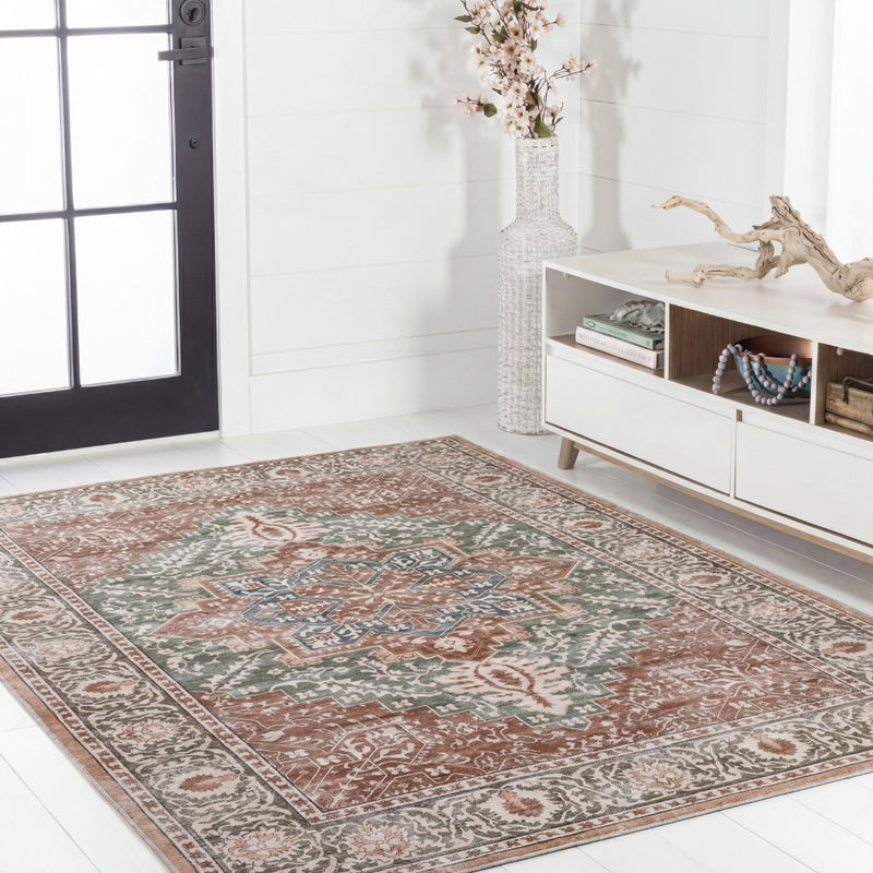 Eleanor Vintage Medallion Border Machine-washable Area Rug