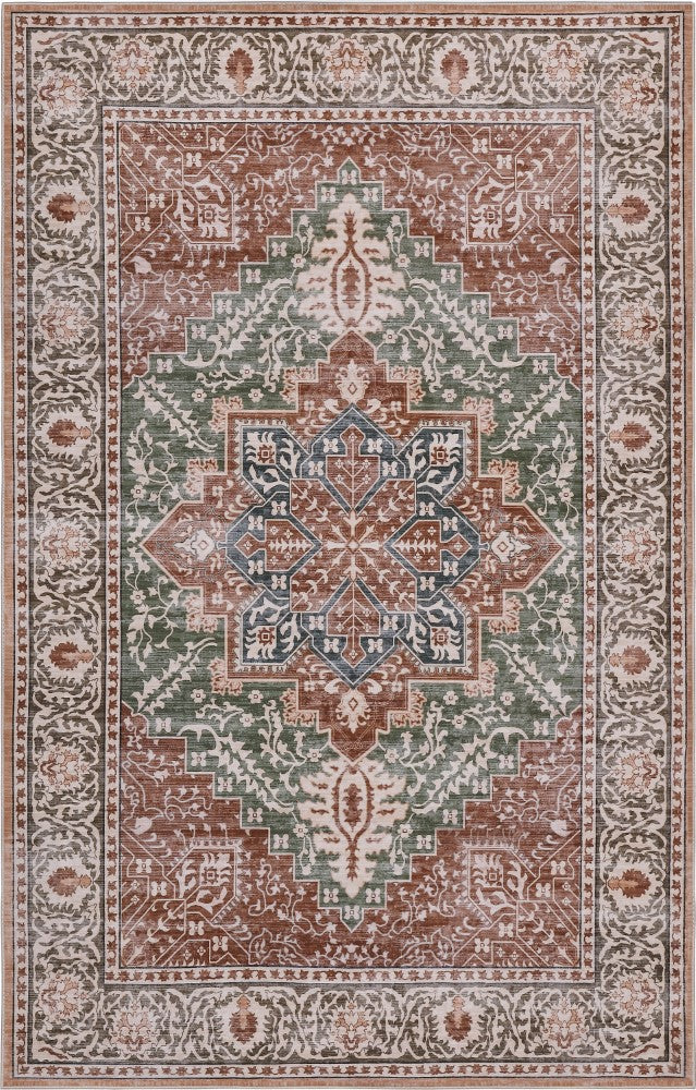 Eleanor Vintage Medallion Border Machine-washable Area Rug