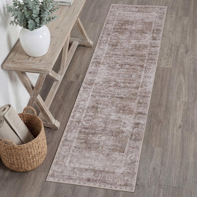 Arabella Vintage Floral Border Machine-washable Area Rug