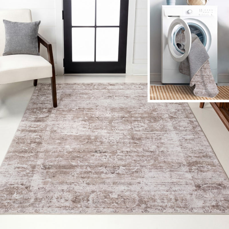 Arabella Vintage Floral Border Machine-washable Area Rug