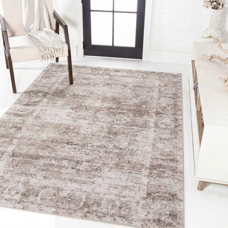 Arabella Vintage Floral Border Machine-washable Area Rug