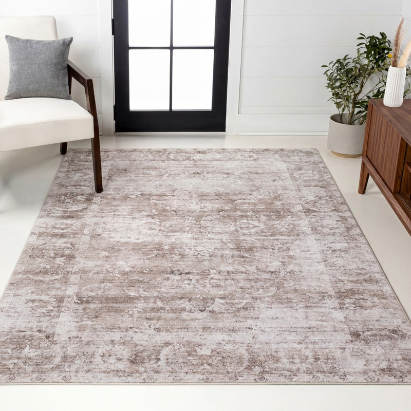 Arabella Vintage Floral Border Machine-washable Area Rug