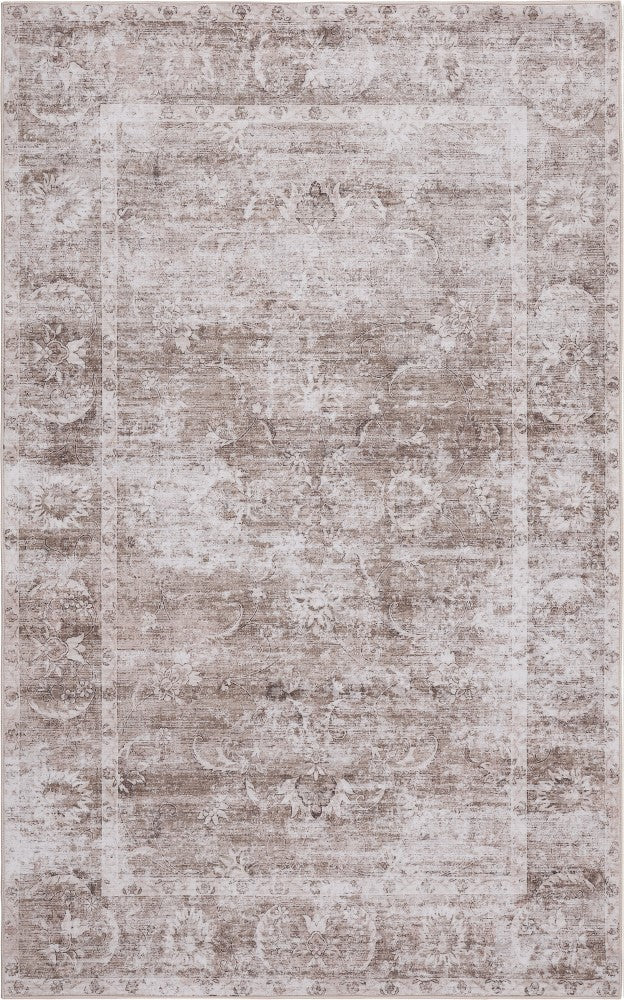Arabella Vintage Floral Border Machine-washable Area Rug