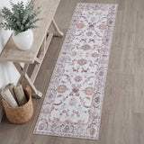Arabella Vintage Floral Border Machine-washable Area Rug