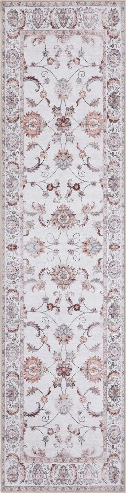 Arabella Vintage Floral Border Machine-washable Area Rug
