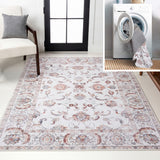 Arabella Vintage Floral Border Machine-washable Area Rug
