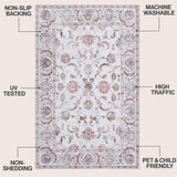 Arabella Vintage Floral Border Machine-washable Area Rug