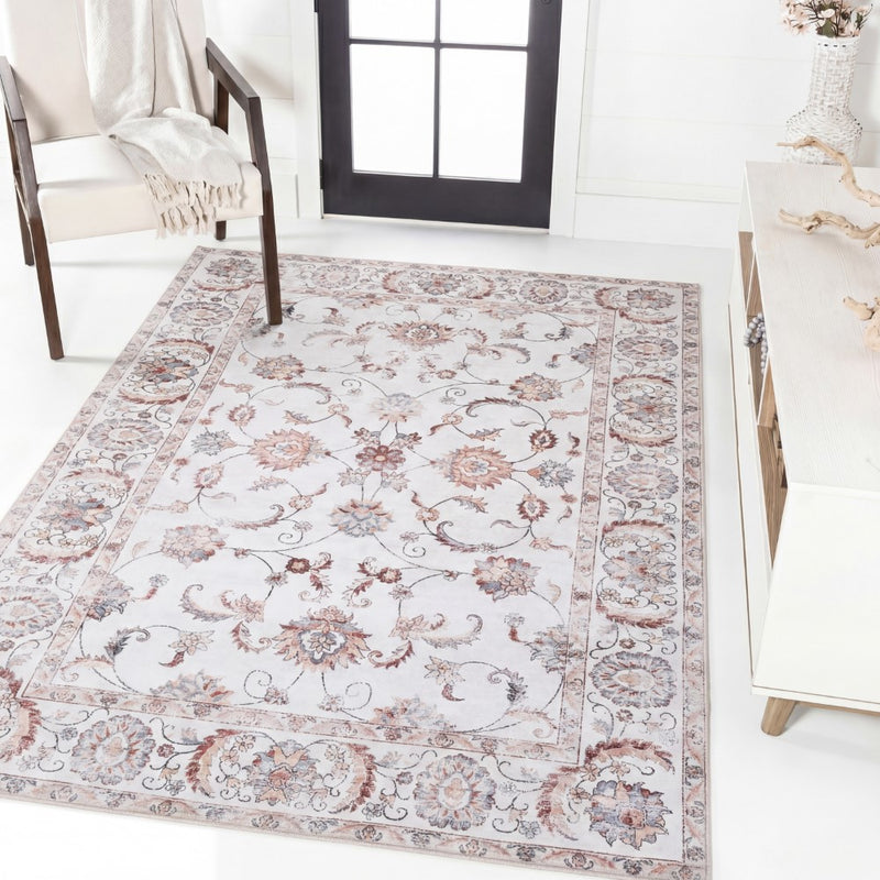 Arabella Vintage Floral Border Machine-washable Area Rug