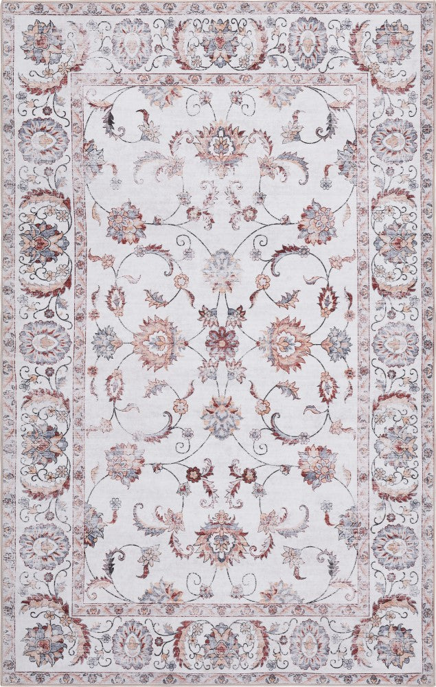 Arabella Vintage Floral Border Machine-washable Area Rug
