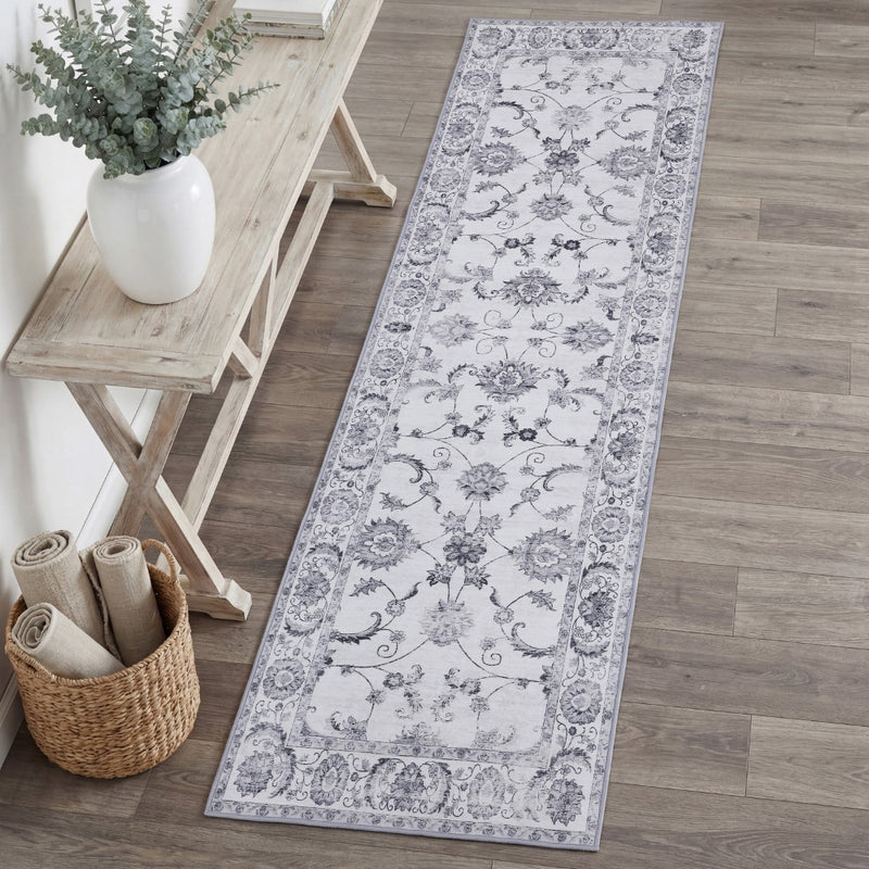 Arabella Vintage Floral Border Machine-washable Area Rug