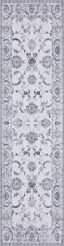 Arabella Vintage Floral Border Machine-washable Area Rug