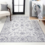 Arabella Vintage Floral Border Machine-washable Area Rug