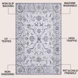 Arabella Vintage Floral Border Machine-washable Area Rug
