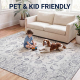 Arabella Vintage Floral Border Machine-washable Area Rug